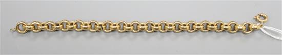 An Italian 750 yellow metal hollow circular link bracelet, 17.5g, 21.5cm.